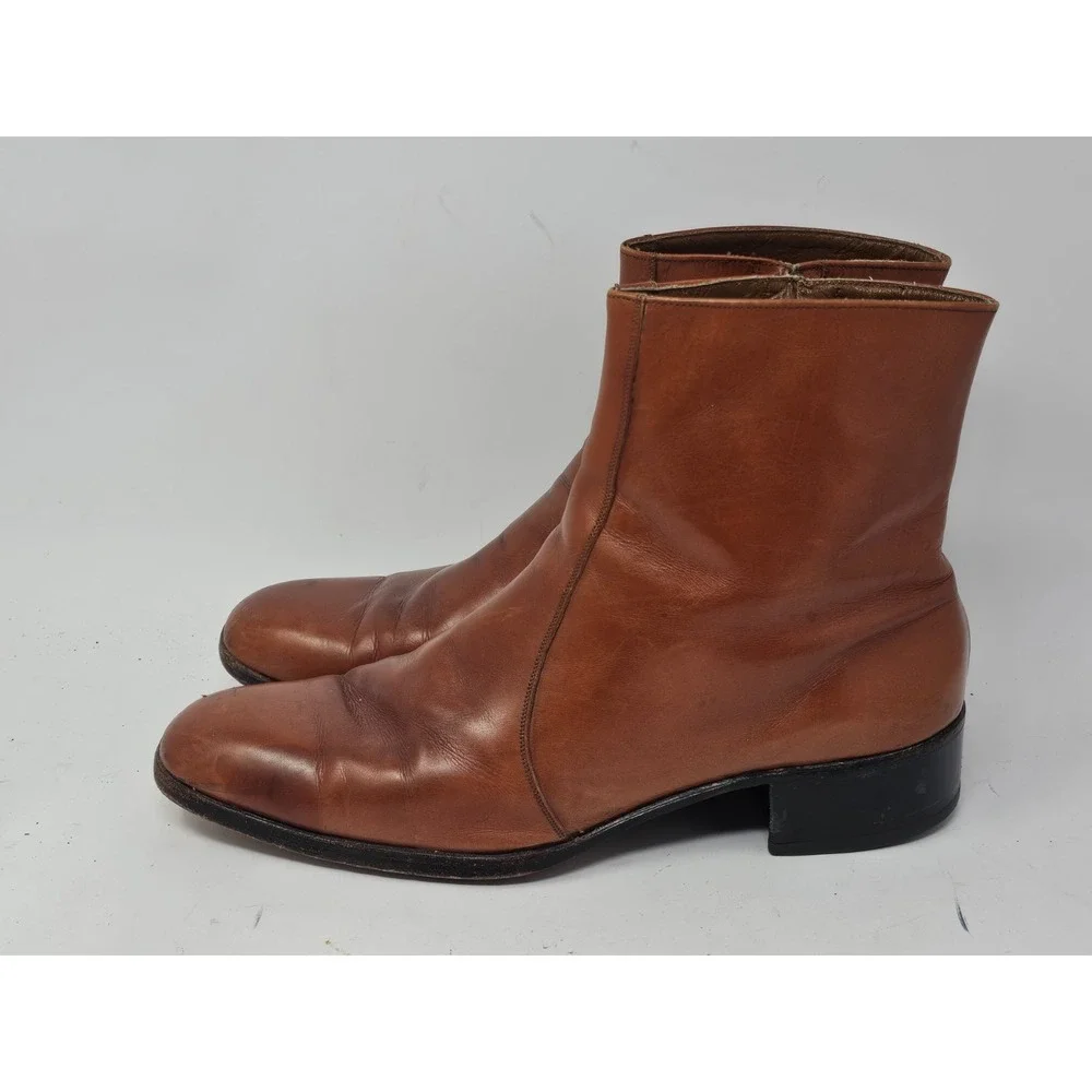 VINTAGE Florsheim Imperial Boots Mens 12 C Brown Leather Side Zip Ankle Dress